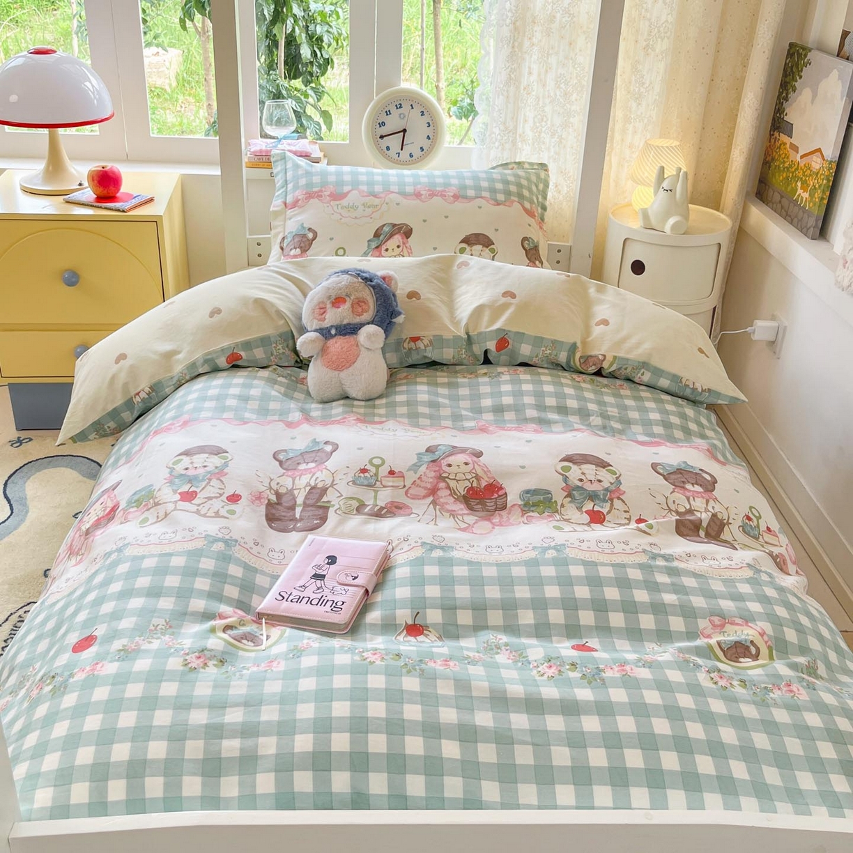 91家纺网 家纺一手货源 找家纺 涵宸家纺 2025新款学生图-全棉印花-甜系三件套四件套 A秘境樱桃