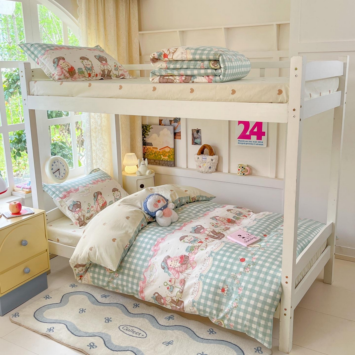 91家纺网 家纺一手货源 找家纺 涵宸家纺 2025新款学生图-全棉印花-甜系三件套四件套 A秘境樱桃