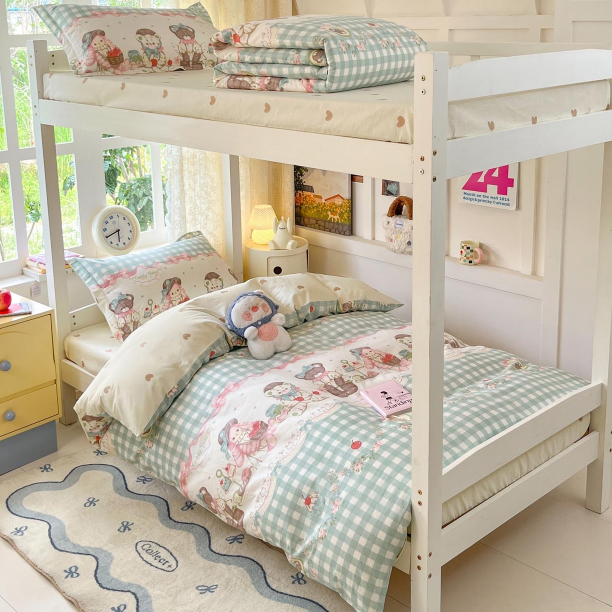 91家纺网 家纺一手货源 找家纺 涵宸家纺 2025新款学生图-全棉印花-甜系三件套四件套 A秘境樱桃