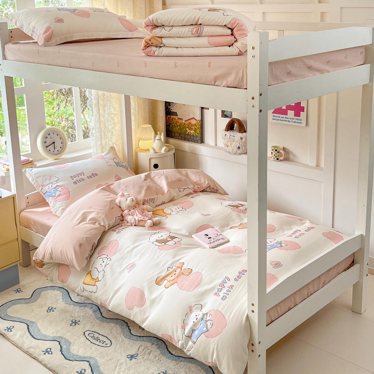 91家纺网 家纺一手货源 找家纺 涵宸家纺 2025新款学生图-全棉印花-甜系三件套四件套 A幸运犬