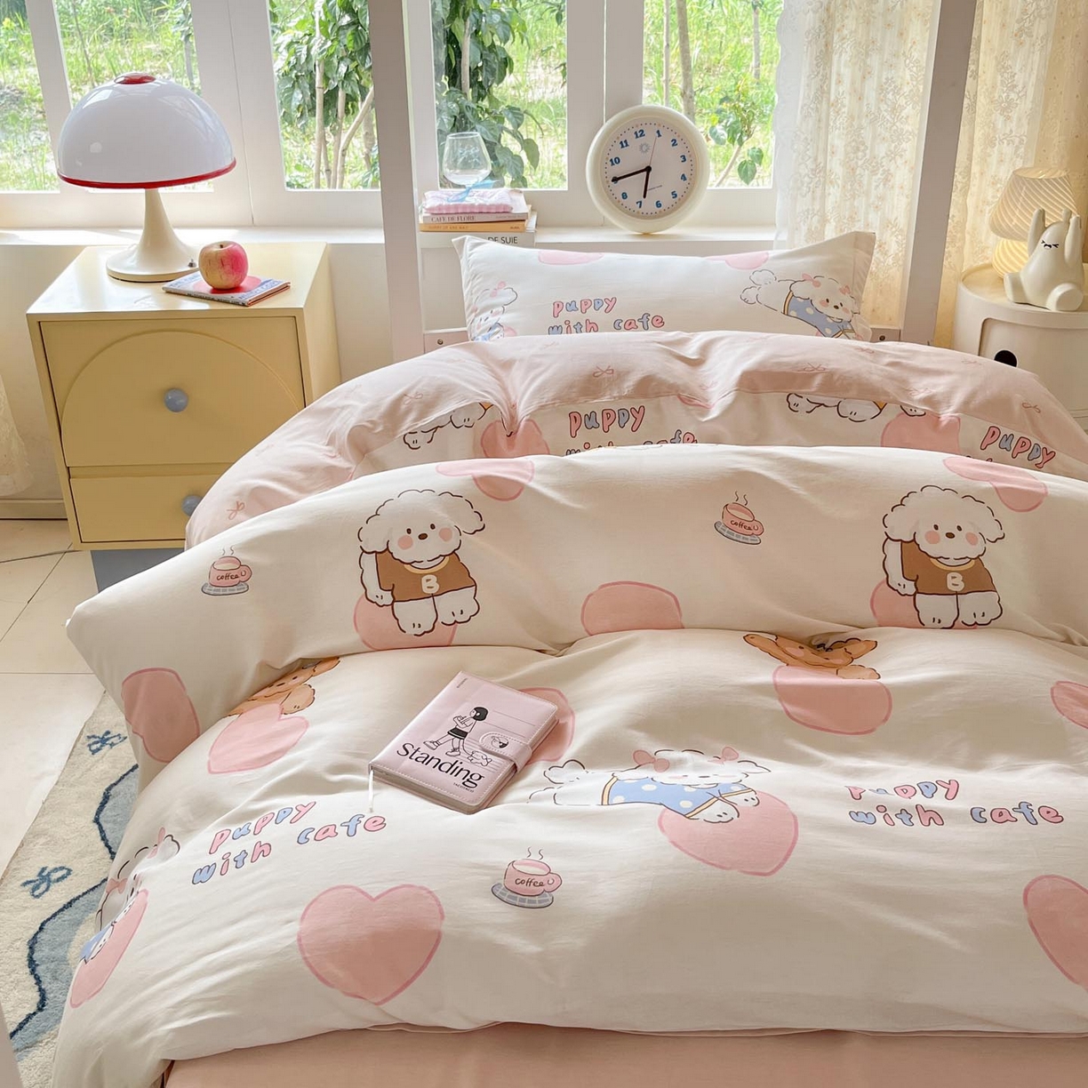 91家纺网 家纺一手货源 找家纺 涵宸家纺 2025新款学生图-全棉印花-甜系三件套四件套 A幸运犬