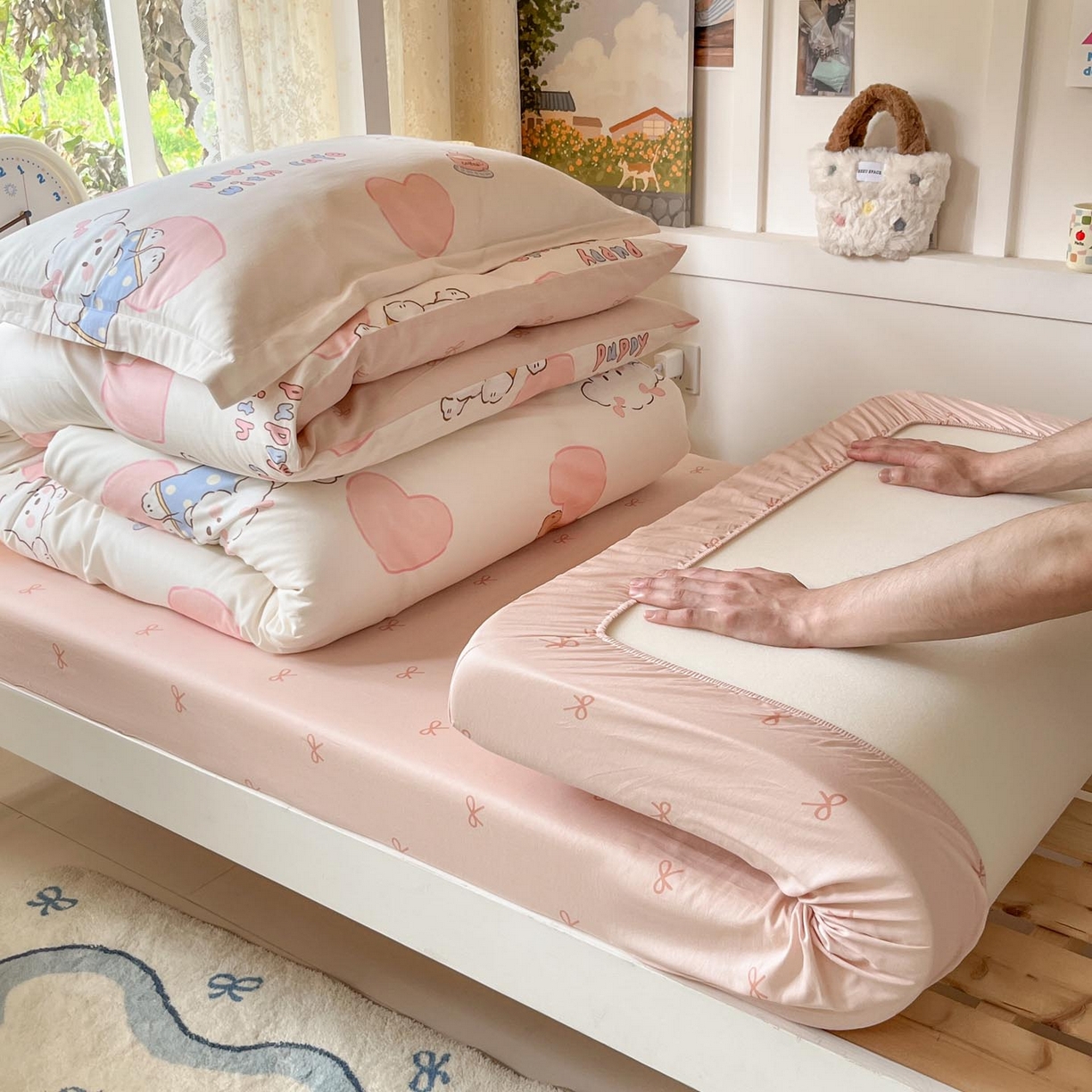 91家纺网 家纺一手货源 找家纺 涵宸家纺 2025新款学生图-全棉印花-甜系三件套四件套 A幸运犬