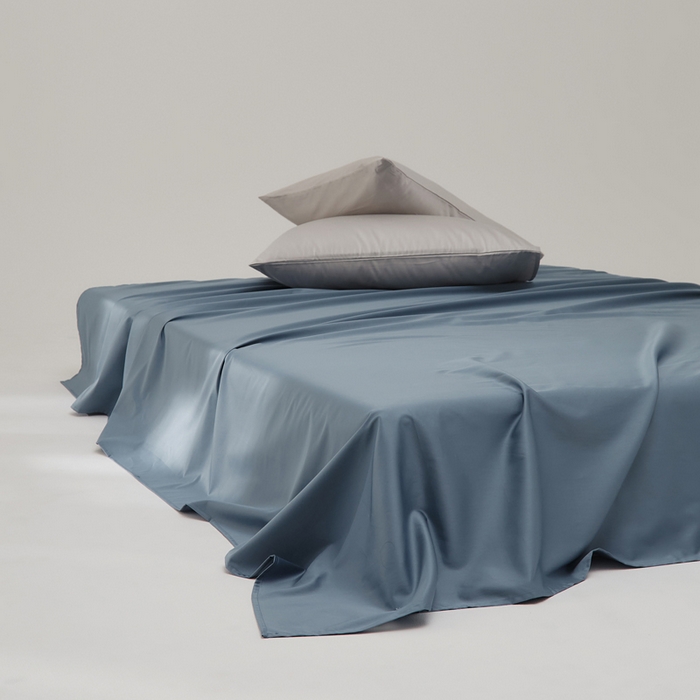 91家纺网 家纺一手货源 找家纺 有点武功 2025新款100S全棉贡缎长绒棉纯色单床单轻奢居家学生宿舍纯棉床单 风暴蓝