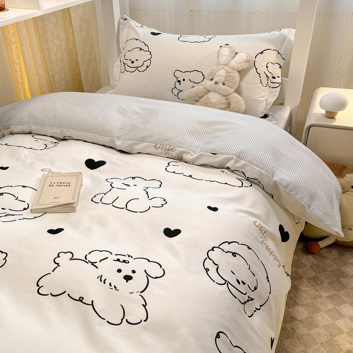 91家纺网 家纺一手货源 找家纺 涵宸家纺 2025新款学生图-全棉印花-甜系三件套四件套 B呆萌小狗