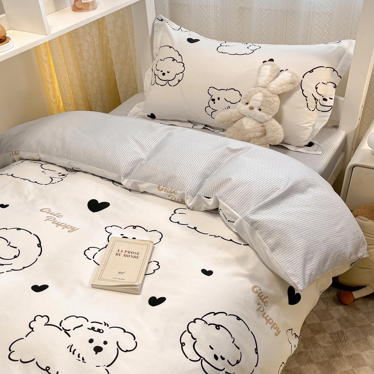 91家纺网 家纺一手货源 找家纺 涵宸家纺 2025新款学生图-全棉印花-甜系三件套四件套 B呆萌小狗