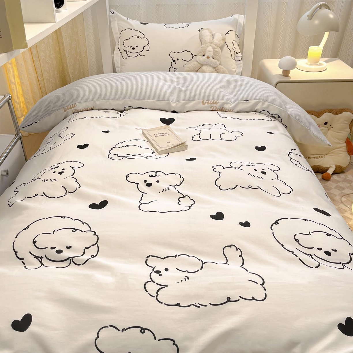 91家纺网 家纺一手货源 找家纺 涵宸家纺 2025新款学生图-全棉印花-甜系三件套四件套 B呆萌小狗