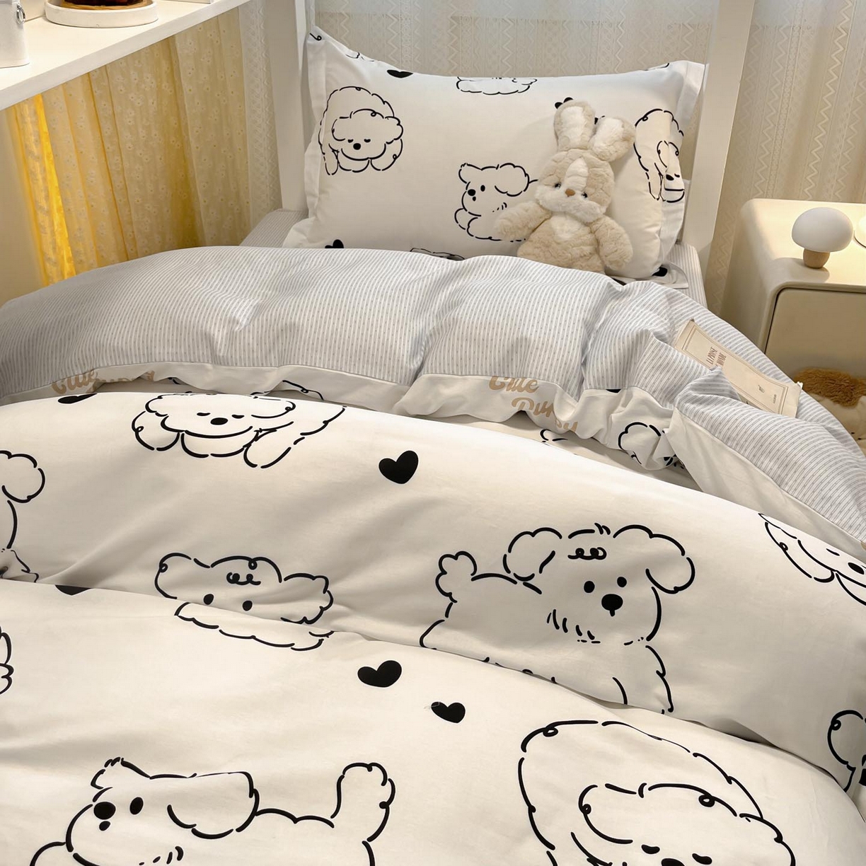 91家纺网 家纺一手货源 找家纺 涵宸家纺 2025新款学生图-全棉印花-甜系三件套四件套 B呆萌小狗