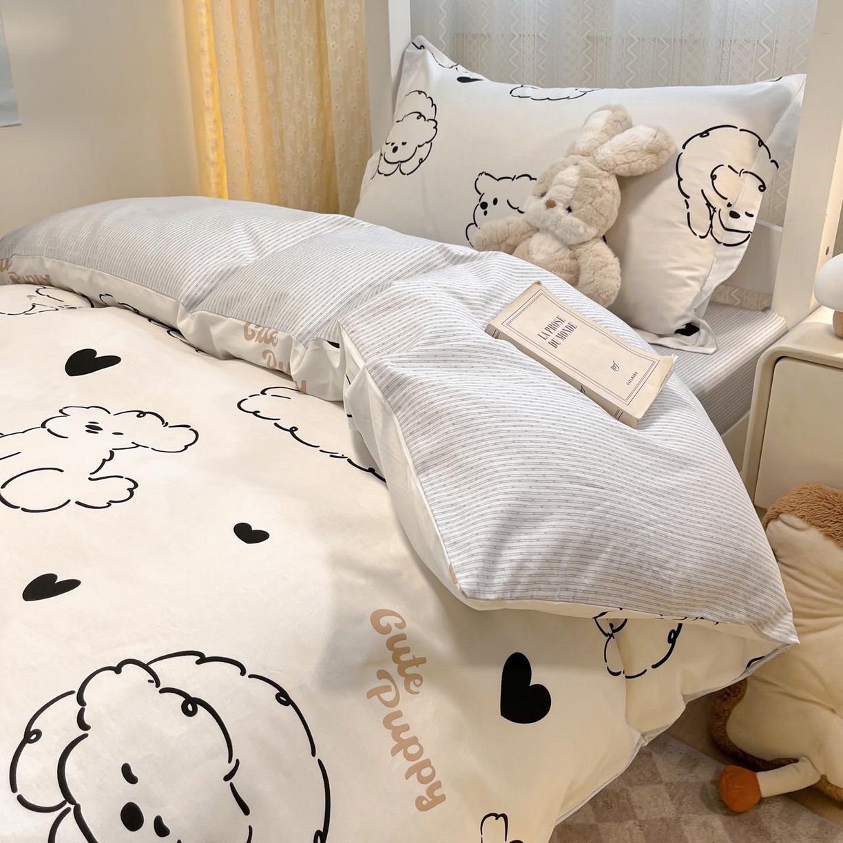 91家纺网 家纺一手货源 找家纺 涵宸家纺 2025新款学生图-全棉印花-甜系三件套四件套 B呆萌小狗