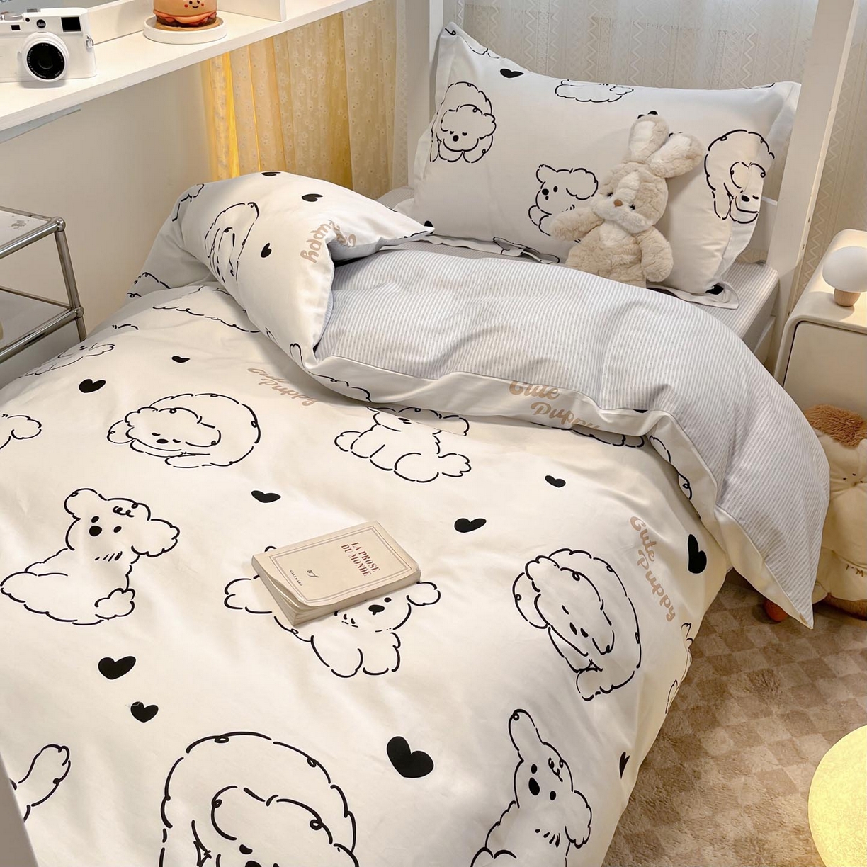 91家纺网 家纺一手货源 找家纺 涵宸家纺 2025新款学生图-全棉印花-甜系三件套四件套 B呆萌小狗