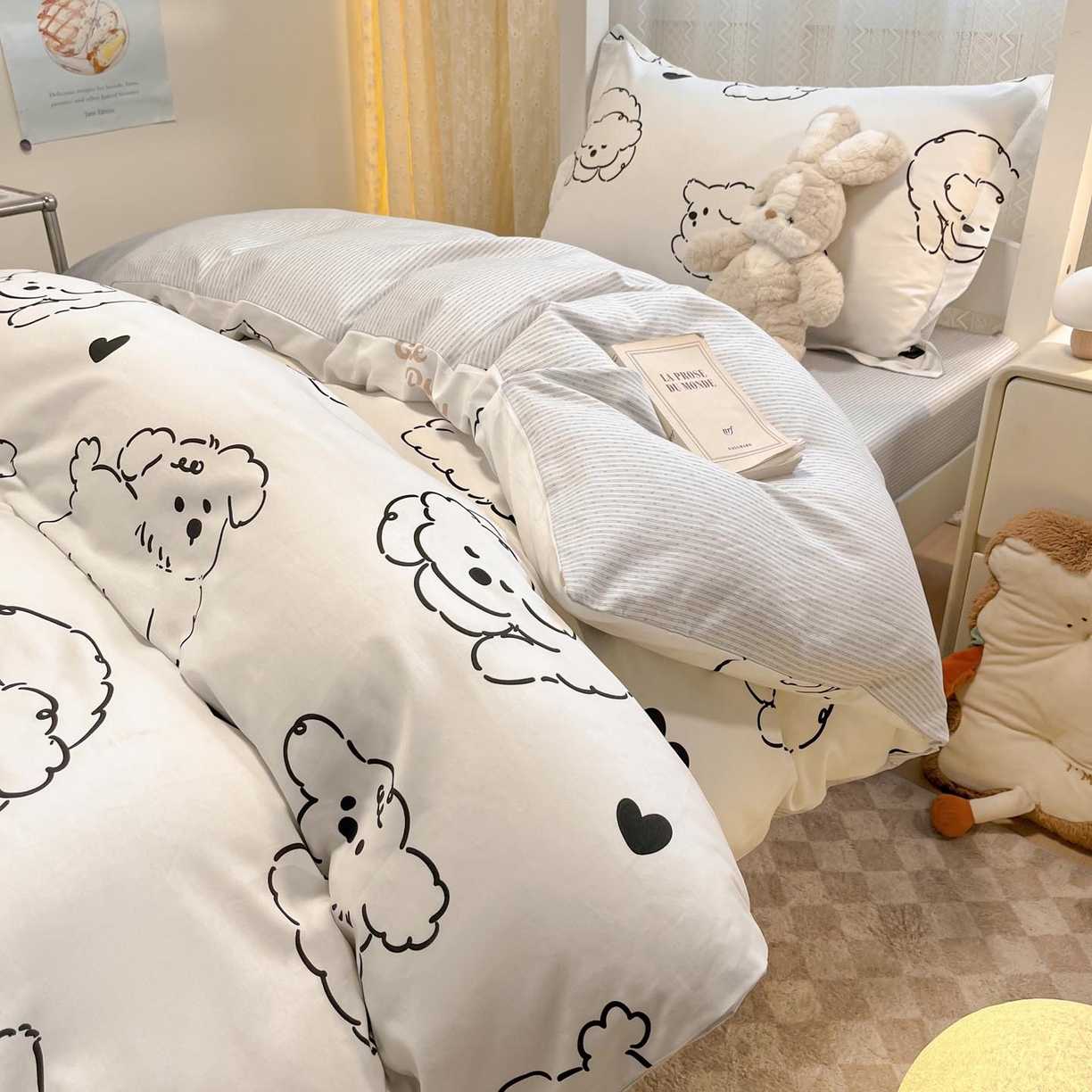 91家纺网 家纺一手货源 找家纺 涵宸家纺 2025新款学生图-全棉印花-甜系三件套四件套 B呆萌小狗