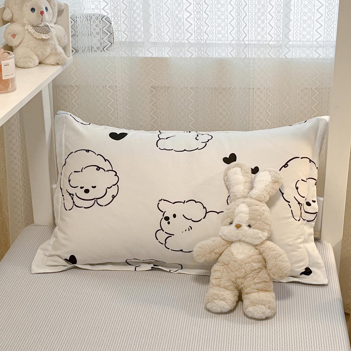 91家纺网 家纺一手货源 找家纺 涵宸家纺 2025新款学生图-全棉印花-甜系三件套四件套 B呆萌小狗