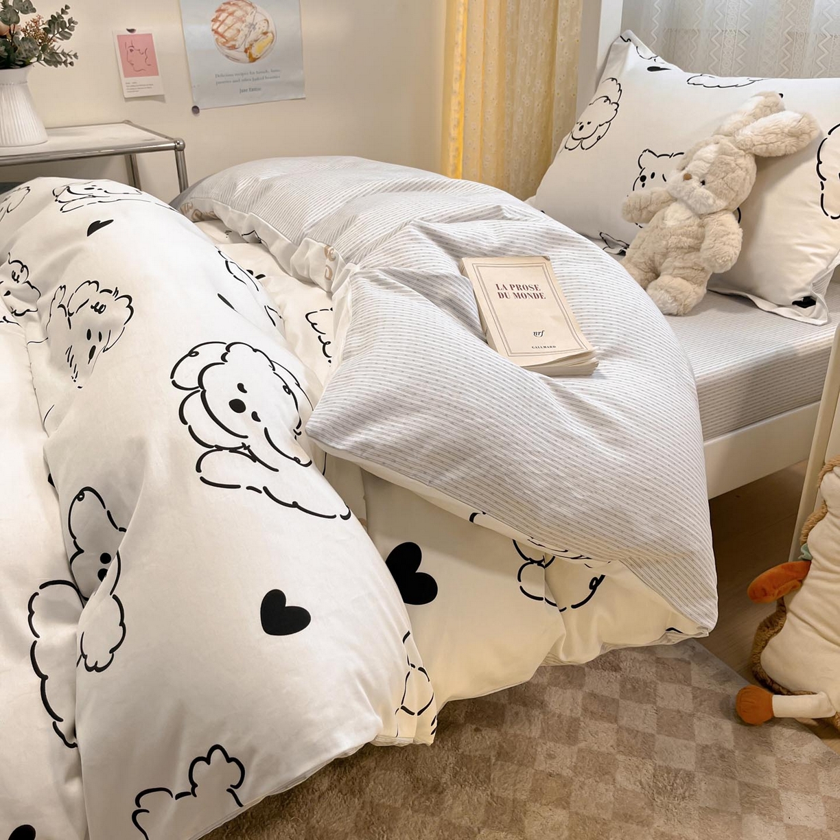 91家纺网 家纺一手货源 找家纺 涵宸家纺 2025新款学生图-全棉印花-甜系三件套四件套 B呆萌小狗