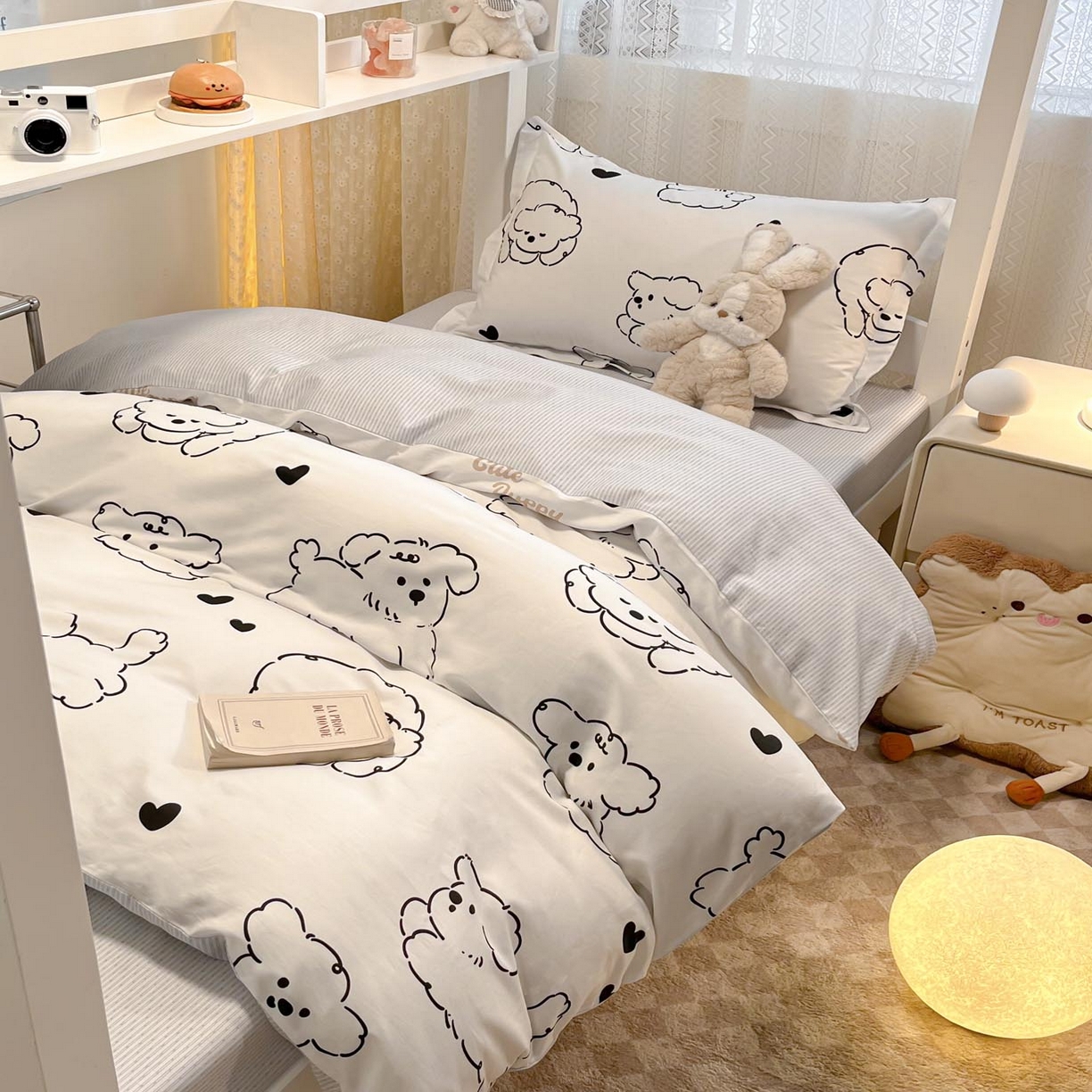 91家纺网 家纺一手货源 找家纺 涵宸家纺 2025新款学生图-全棉印花-甜系三件套四件套 B呆萌小狗