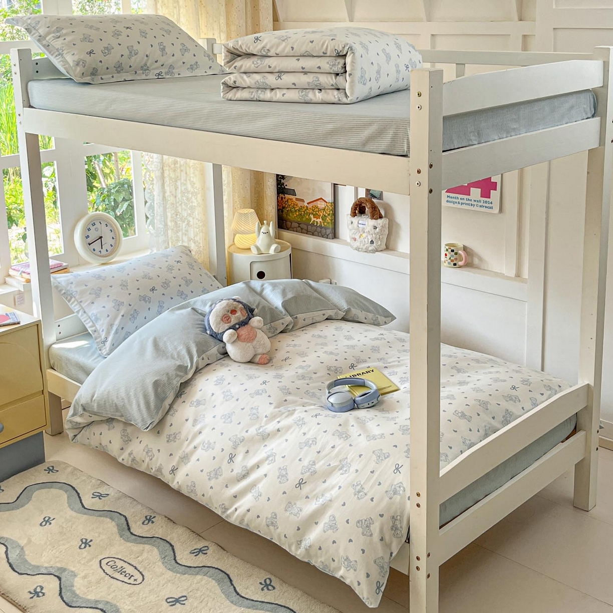 91家纺网 家纺一手货源 找家纺 涵宸家纺 2025新款学生图-全棉印花-甜系三件套四件套 B幸运熊