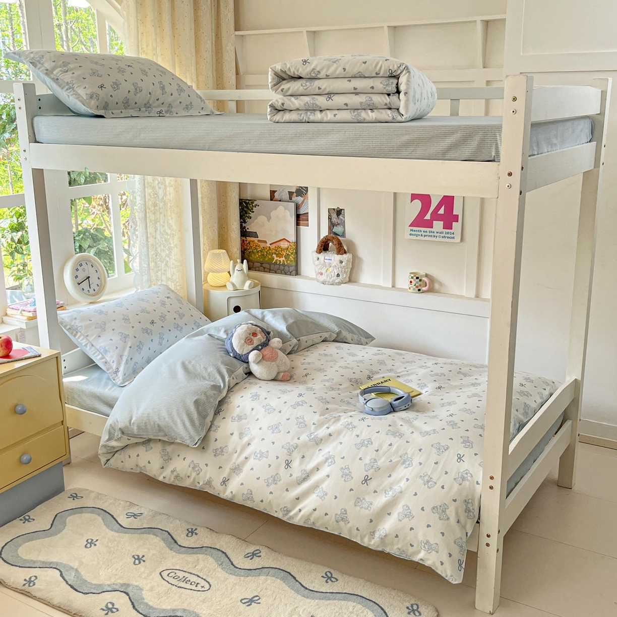 91家纺网 家纺一手货源 找家纺 涵宸家纺 2025新款学生图-全棉印花-甜系三件套四件套 B幸运熊