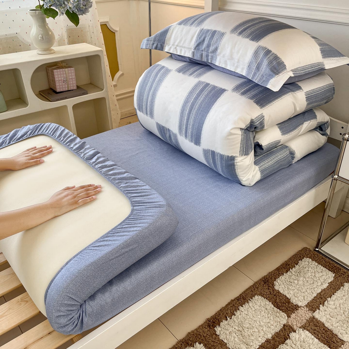 91家纺网 家纺一手货源 找家纺 涵宸家纺 2025新款学生图-全棉印花-甜系三件套四件套 D简西