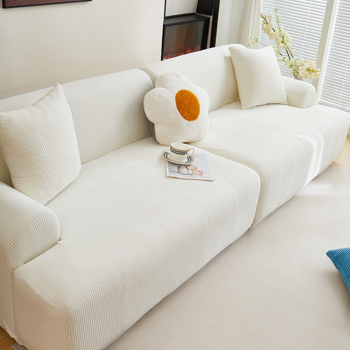 91家纺网 家纺一手货源 找家纺 丝绮鹿  2025新款玉米粒沙发套 奶白