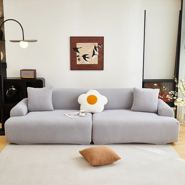 91家纺网 家纺一手货源 找家纺 丝绮鹿  2025新款玉米粒沙发套 浅灰