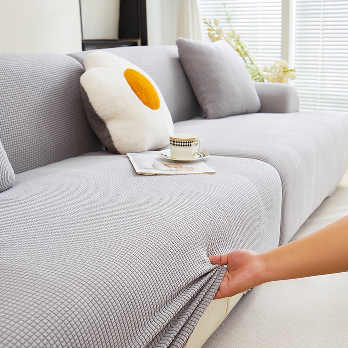 91家纺网 家纺一手货源 找家纺 丝绮鹿  2025新款玉米粒沙发套 浅灰