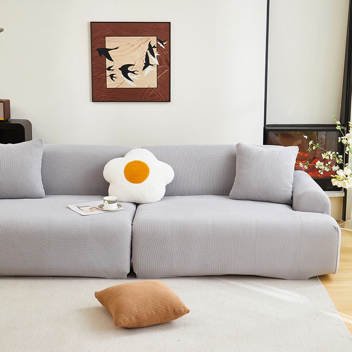91家纺网 家纺一手货源 找家纺 丝绮鹿  2025新款玉米粒沙发套 浅灰