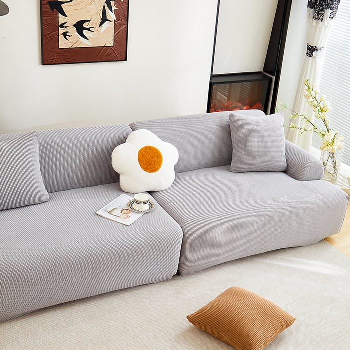 91家纺网 家纺一手货源 找家纺 丝绮鹿  2025新款玉米粒沙发套 浅灰