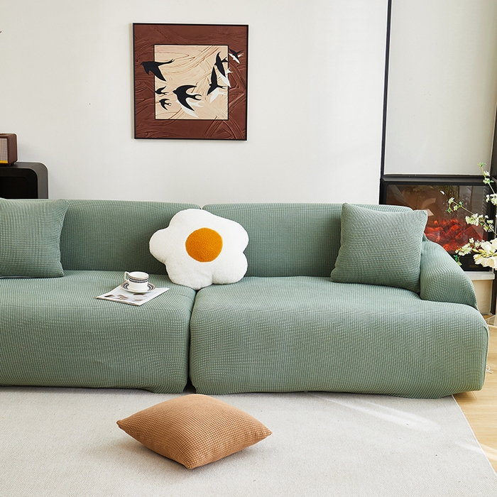 91家纺网 家纺一手货源 找家纺 丝绮鹿  2025新款玉米粒沙发套 青色