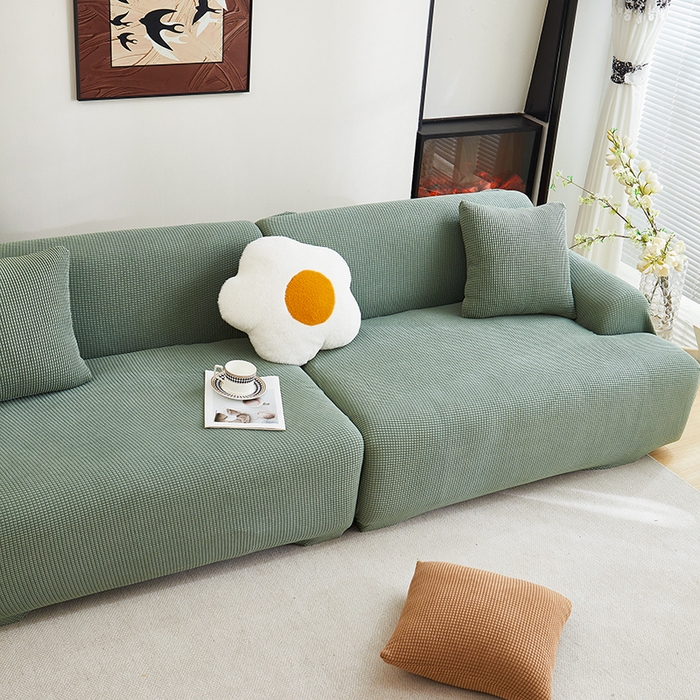 91家纺网 家纺一手货源 找家纺 丝绮鹿  2025新款玉米粒沙发套 青色