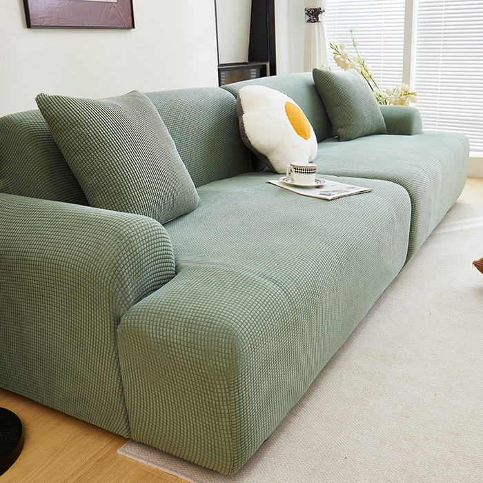 91家纺网 家纺一手货源 找家纺 丝绮鹿  2025新款玉米粒沙发套 青色