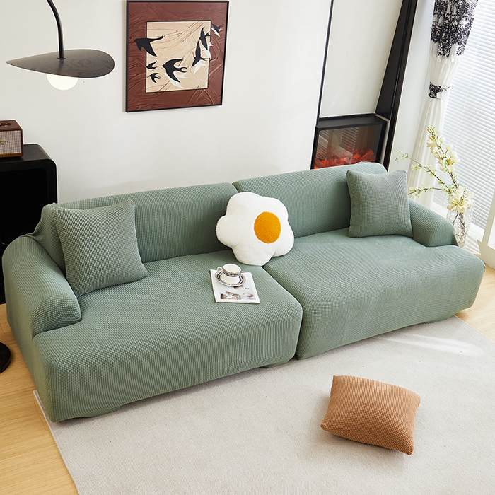 91家纺网 家纺一手货源 找家纺 丝绮鹿  2025新款玉米粒沙发套 青色