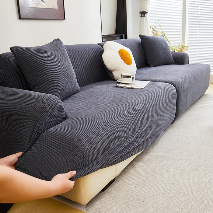 91家纺网 家纺一手货源 找家纺 丝绮鹿  2025新款玉米粒沙发套 深灰
