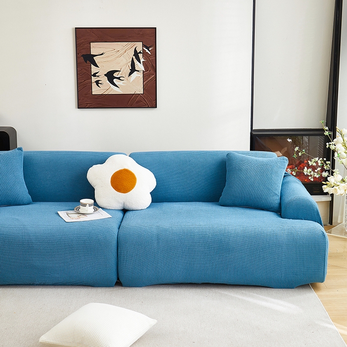 91家纺网 家纺一手货源 找家纺 丝绮鹿  2025新款玉米粒沙发套 西湖蓝