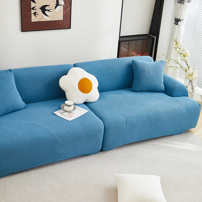 91家纺网 家纺一手货源 找家纺 丝绮鹿  2025新款玉米粒沙发套 西湖蓝
