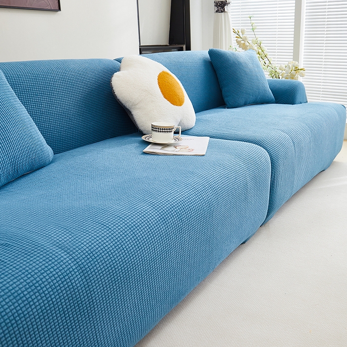 91家纺网 家纺一手货源 找家纺 丝绮鹿  2025新款玉米粒沙发套 西湖蓝