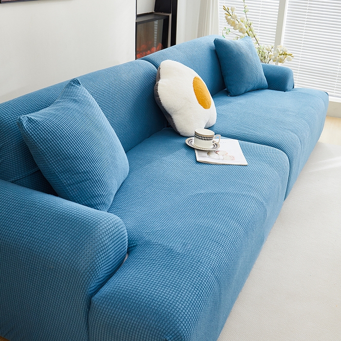 91家纺网 家纺一手货源 找家纺 丝绮鹿  2025新款玉米粒沙发套 西湖蓝
