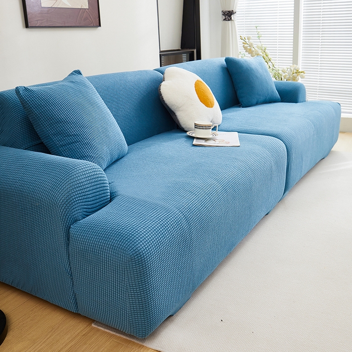 91家纺网 家纺一手货源 找家纺 丝绮鹿  2025新款玉米粒沙发套 西湖蓝