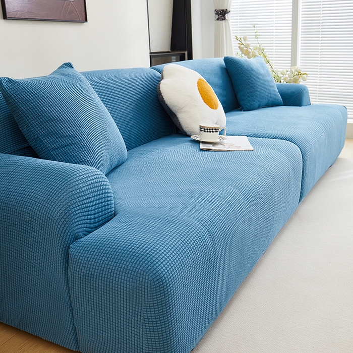 91家纺网 家纺一手货源 找家纺 丝绮鹿  2025新款玉米粒沙发套 西湖蓝
