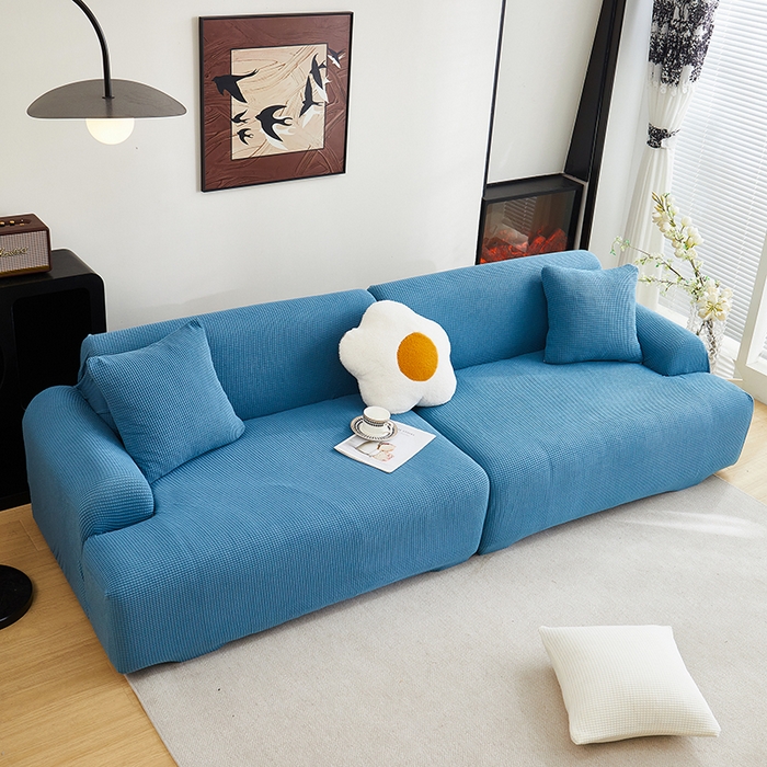 91家纺网 家纺一手货源 找家纺 丝绮鹿  2025新款玉米粒沙发套 西湖蓝