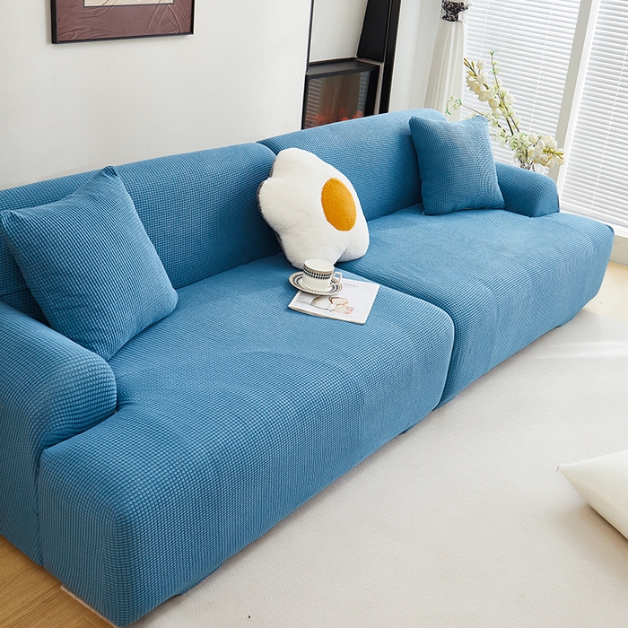 91家纺网 家纺一手货源 找家纺 丝绮鹿  2025新款玉米粒沙发套 西湖蓝