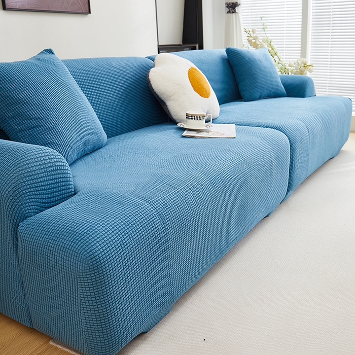 91家纺网 家纺一手货源 找家纺 丝绮鹿  2025新款玉米粒沙发套 西湖蓝