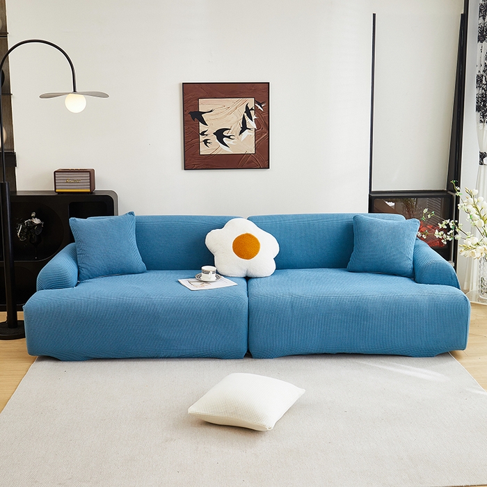 91家纺网 家纺一手货源 找家纺 丝绮鹿  2025新款玉米粒沙发套 西湖蓝