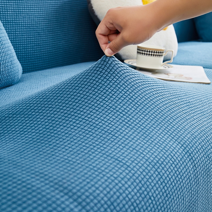91家纺网 家纺一手货源 找家纺 丝绮鹿  2025新款玉米粒沙发套 西湖蓝