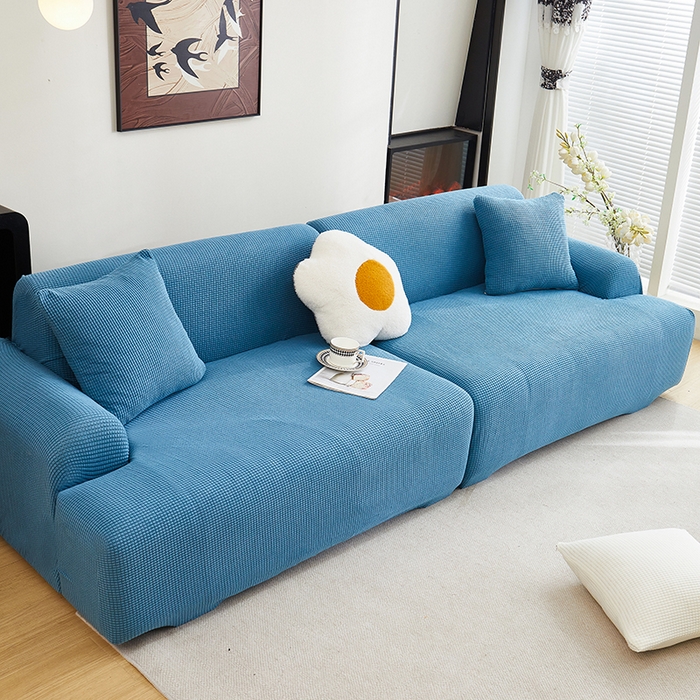 91家纺网 家纺一手货源 找家纺 丝绮鹿  2025新款玉米粒沙发套 西湖蓝