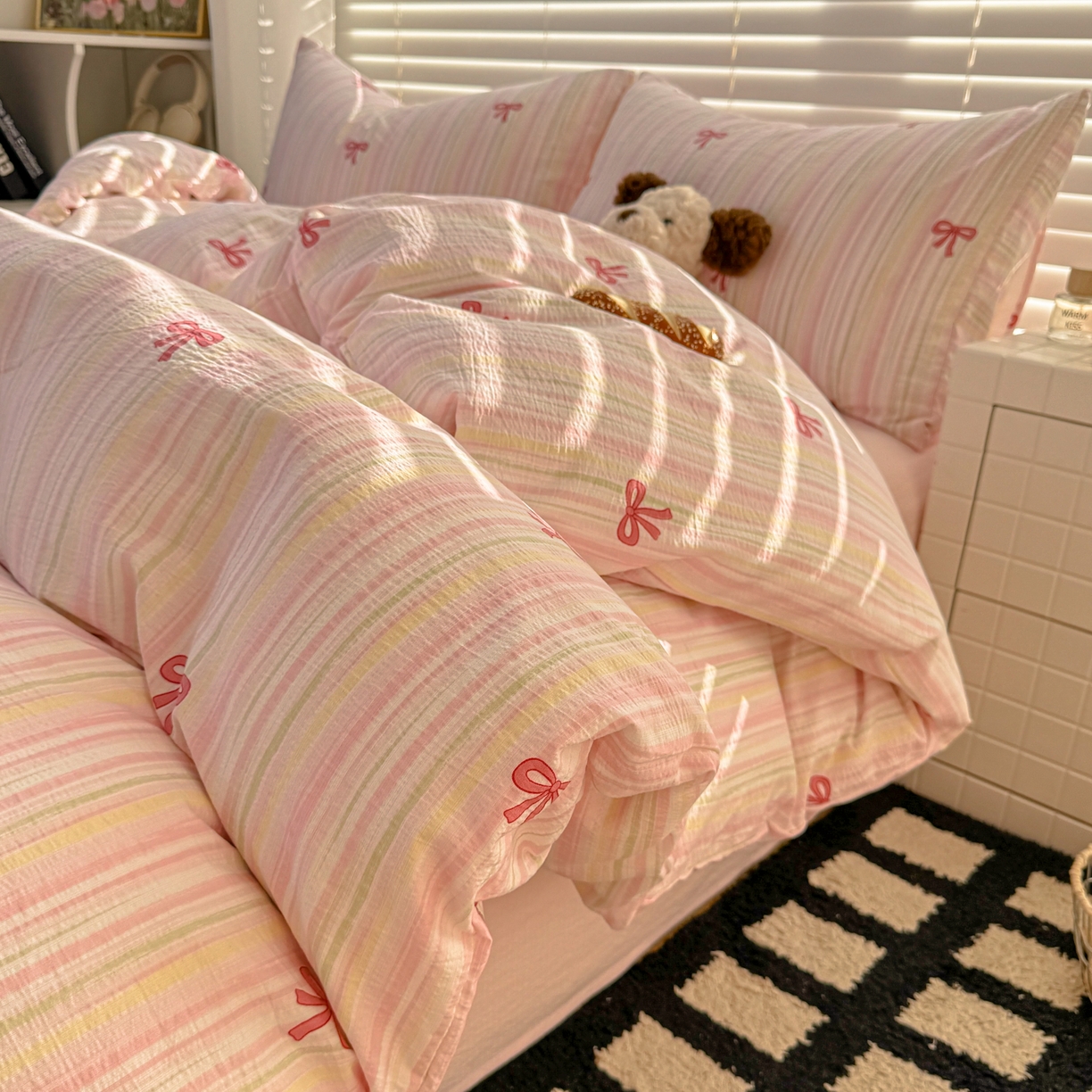 91家纺网 家纺一手货源 找家纺 繁花2025新款学生季第二波木棉水洗棉四件套三件套跑量款 粉黛佳人