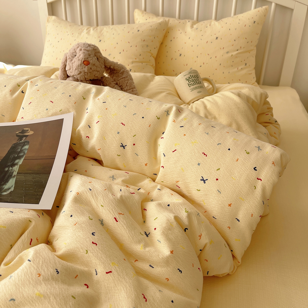 91家纺网 家纺一手货源 找家纺 繁花2025新款学生季第二波木棉水洗棉四件套三件套跑量款 星点舞曲