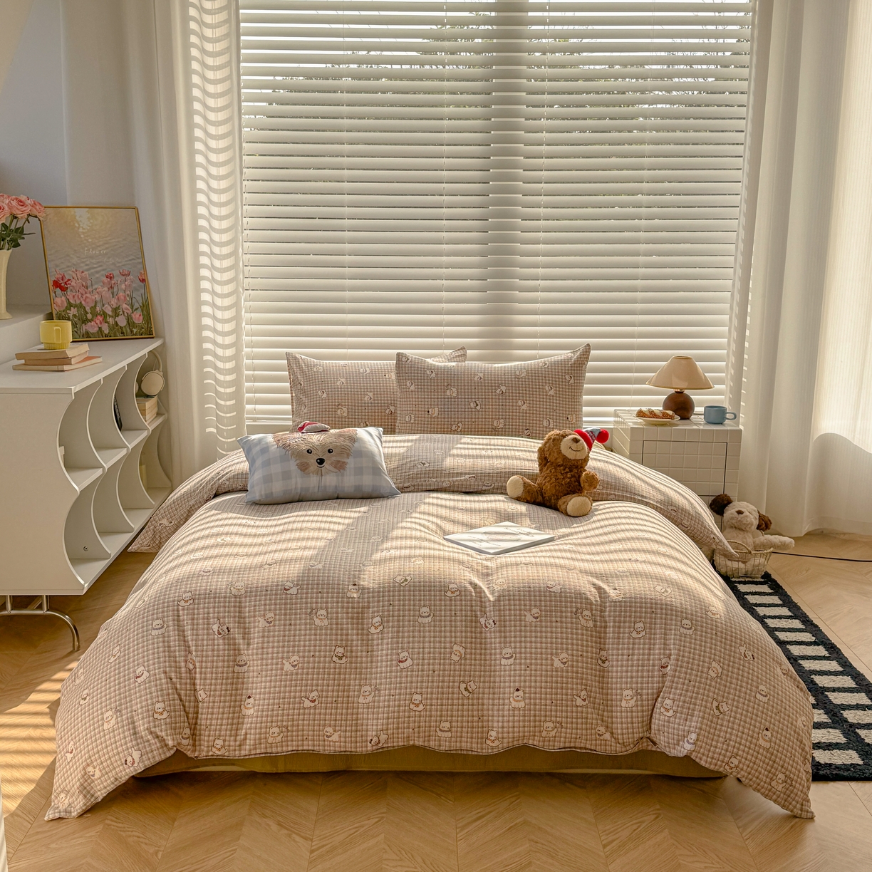 91家纺网 家纺一手货源 找家纺 繁花2025新款学生季第二波木棉水洗棉四件套三件套跑量款 彩格蒙宠