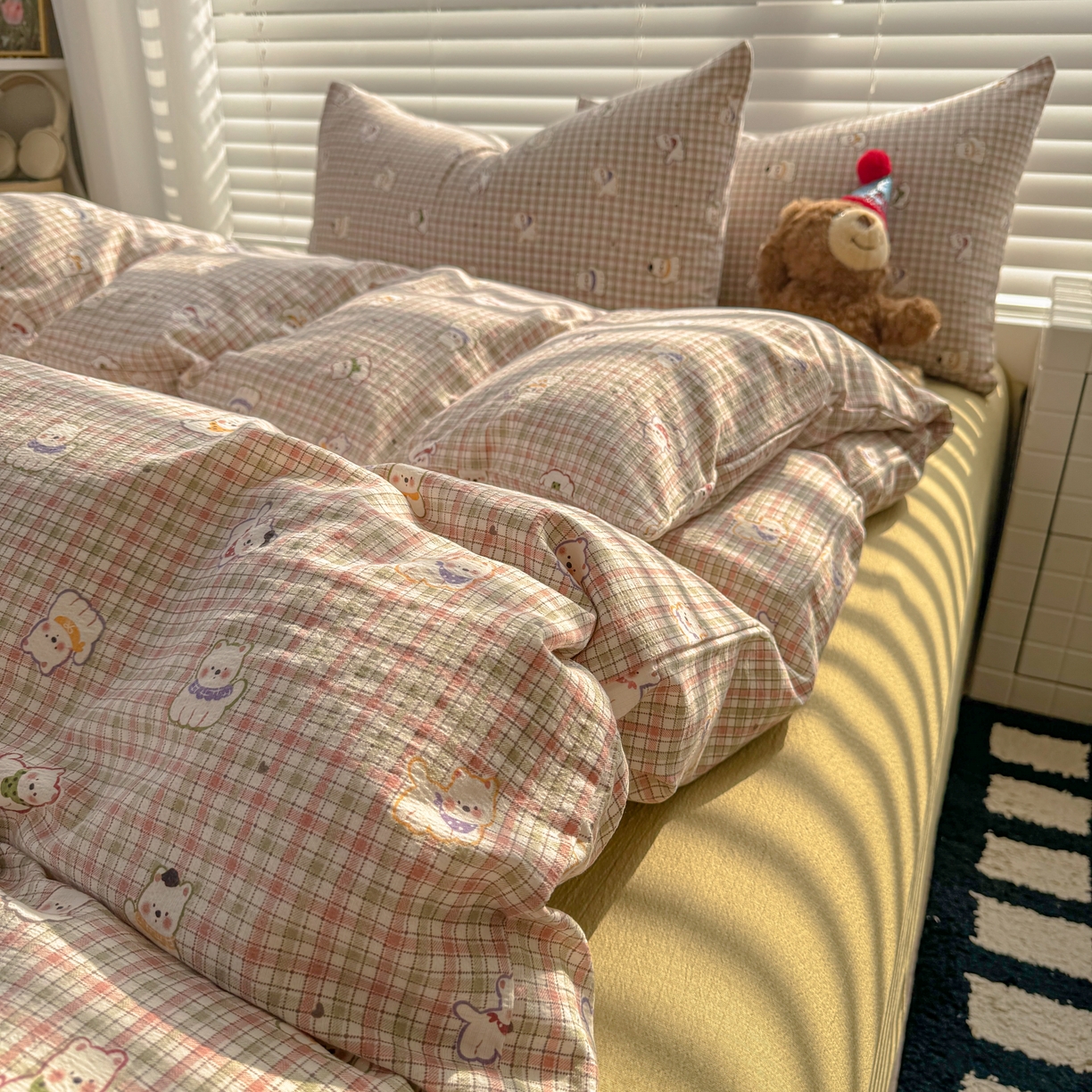 91家纺网 家纺一手货源 找家纺 繁花2025新款学生季第二波木棉水洗棉四件套三件套跑量款 彩格蒙宠