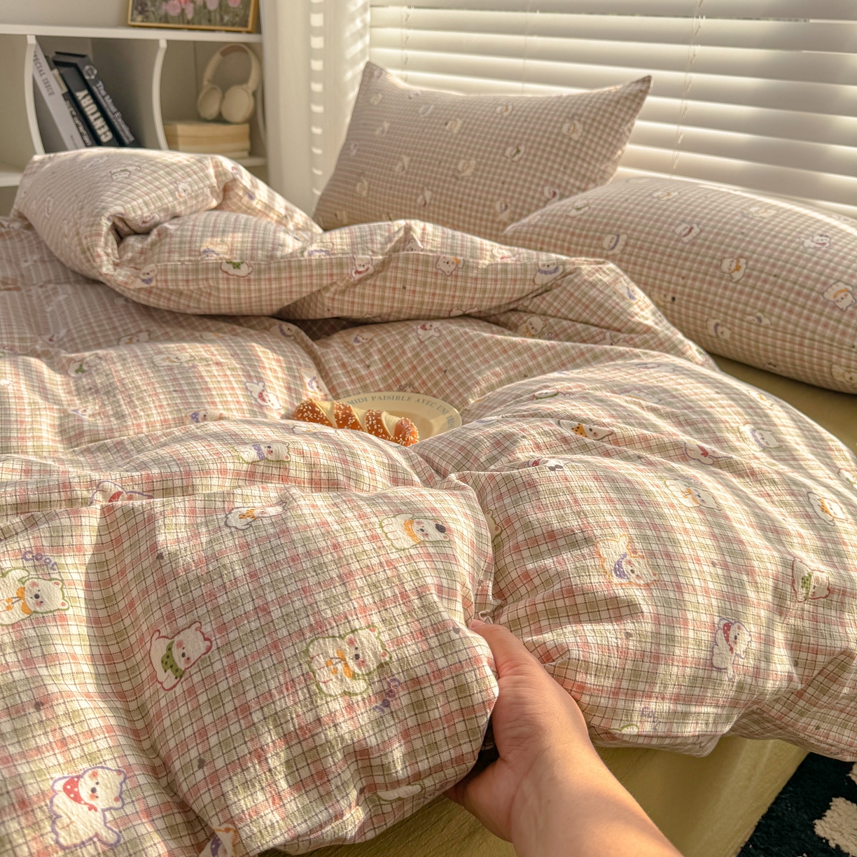 91家纺网 家纺一手货源 找家纺 繁花2025新款学生季第二波木棉水洗棉四件套三件套跑量款 彩格蒙宠