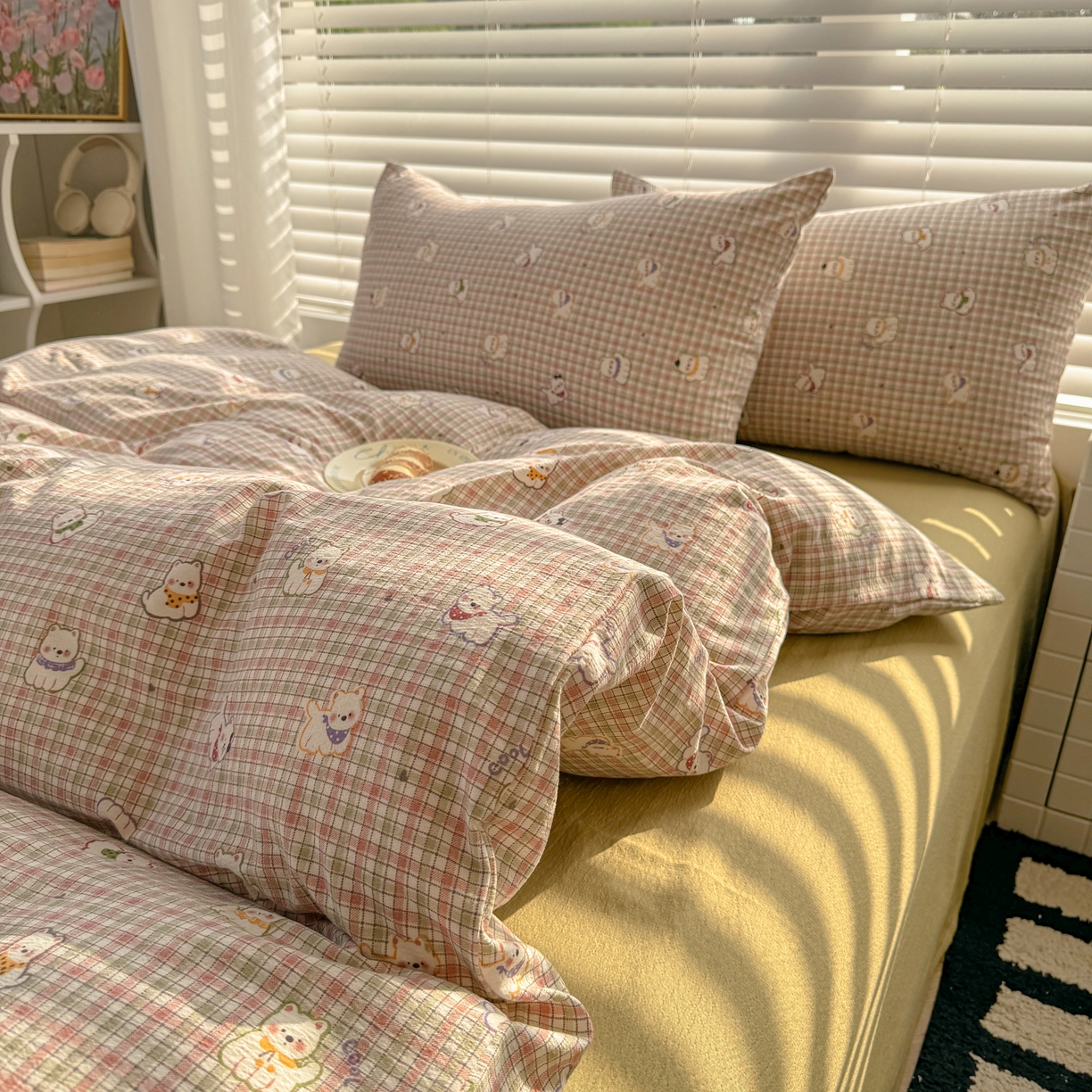 91家纺网 家纺一手货源 找家纺 繁花2025新款学生季第二波木棉水洗棉四件套三件套跑量款 彩格蒙宠