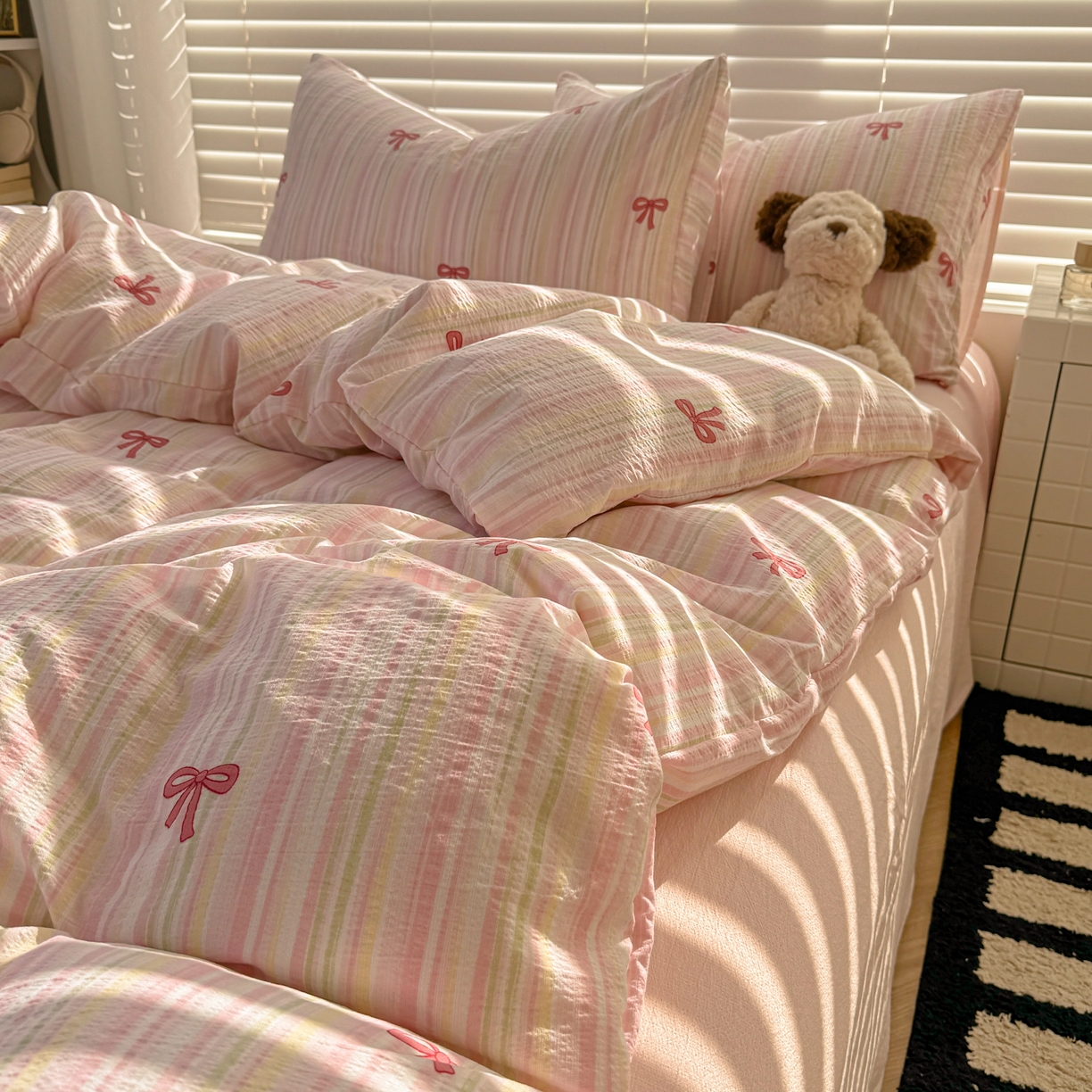 91家纺网 家纺一手货源 找家纺 繁花2025新款学生季第二波木棉水洗棉四件套三件套跑量款 粉黛佳人