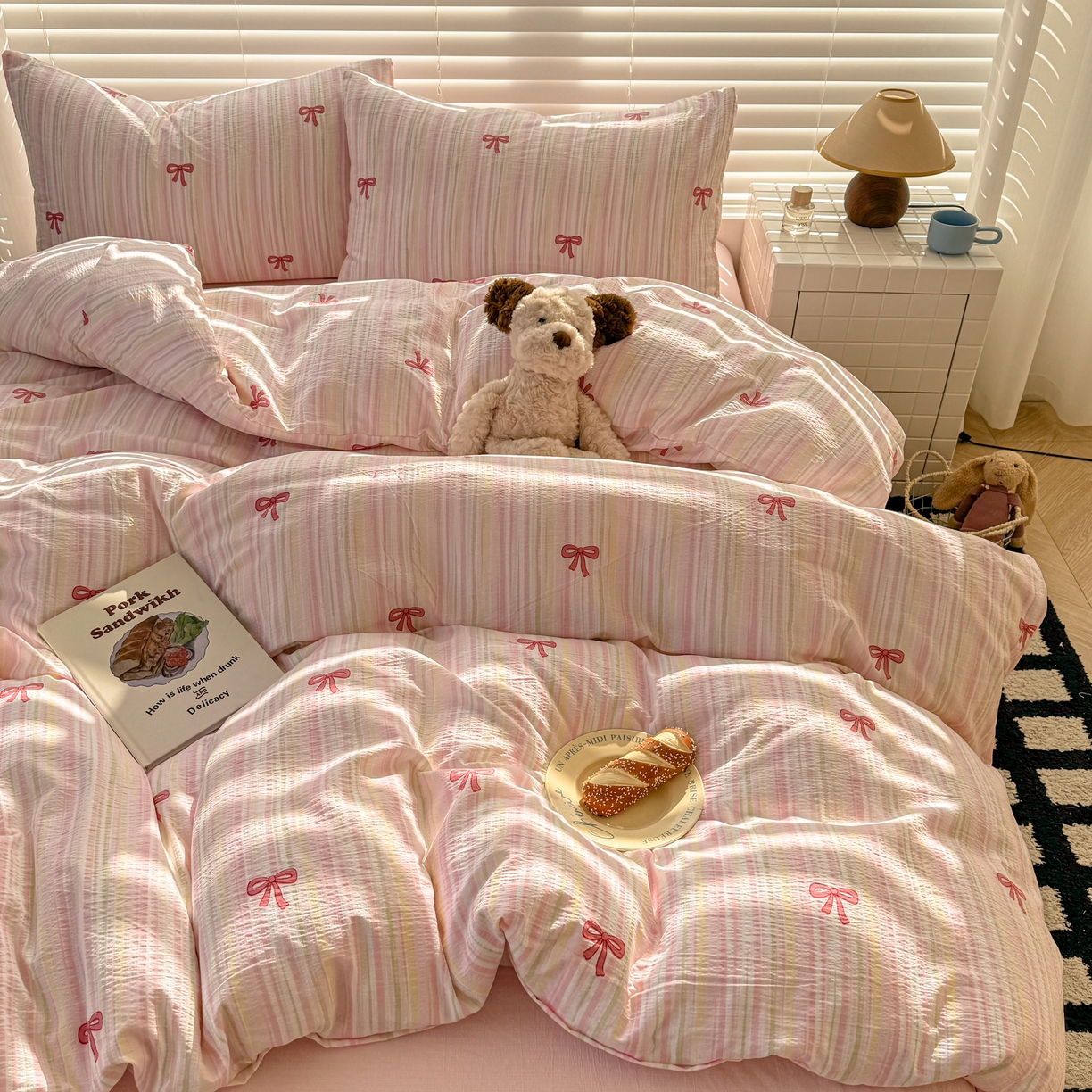 91家纺网 家纺一手货源 找家纺 繁花2025新款学生季第二波木棉水洗棉四件套三件套跑量款 粉黛佳人